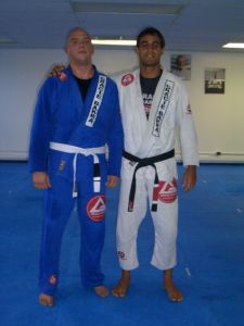 Earning the first stripe on my white belt back in 2009 at Gracie Barra U-H.